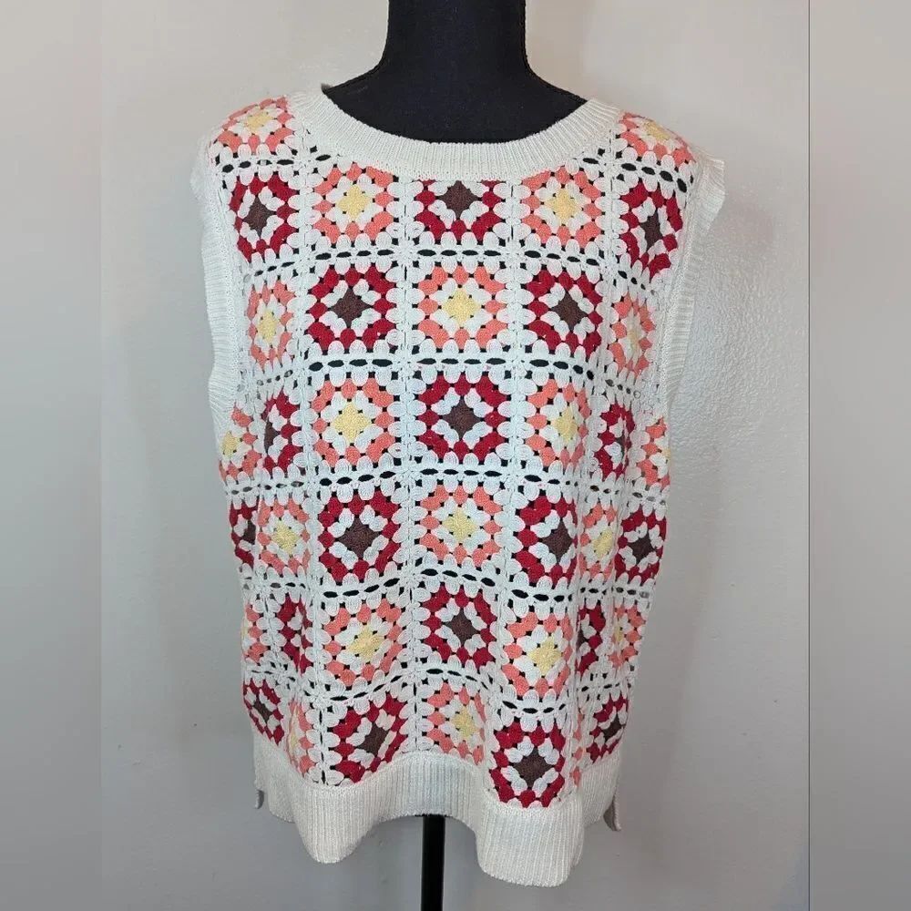 Lucky Brand 70s Y2K Gardencore Hippie Coastal Cowgirl Cottagecore Crochet Vest L